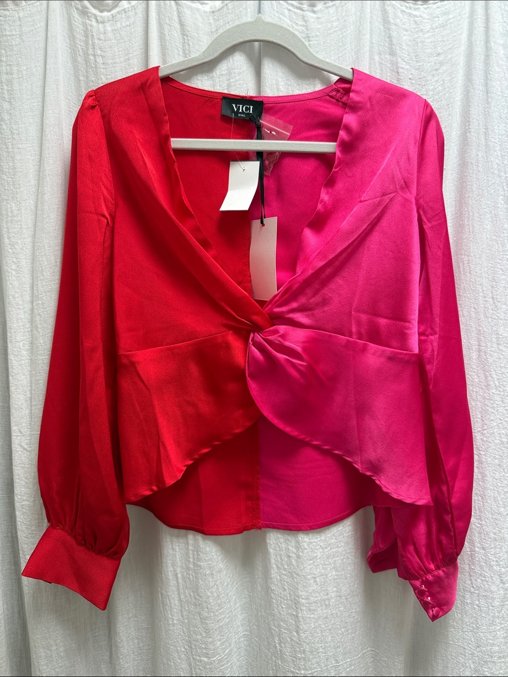 VICI Two-Tone Pink and Red Twist-Front Blouse